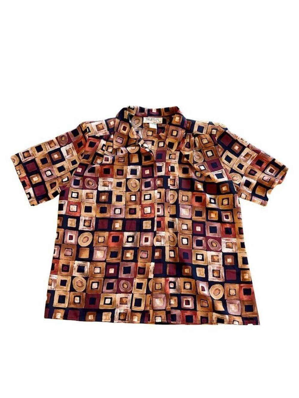 Truffles By Yb Geometric Shirt Size L Brown Vintage Short Sleeve Top